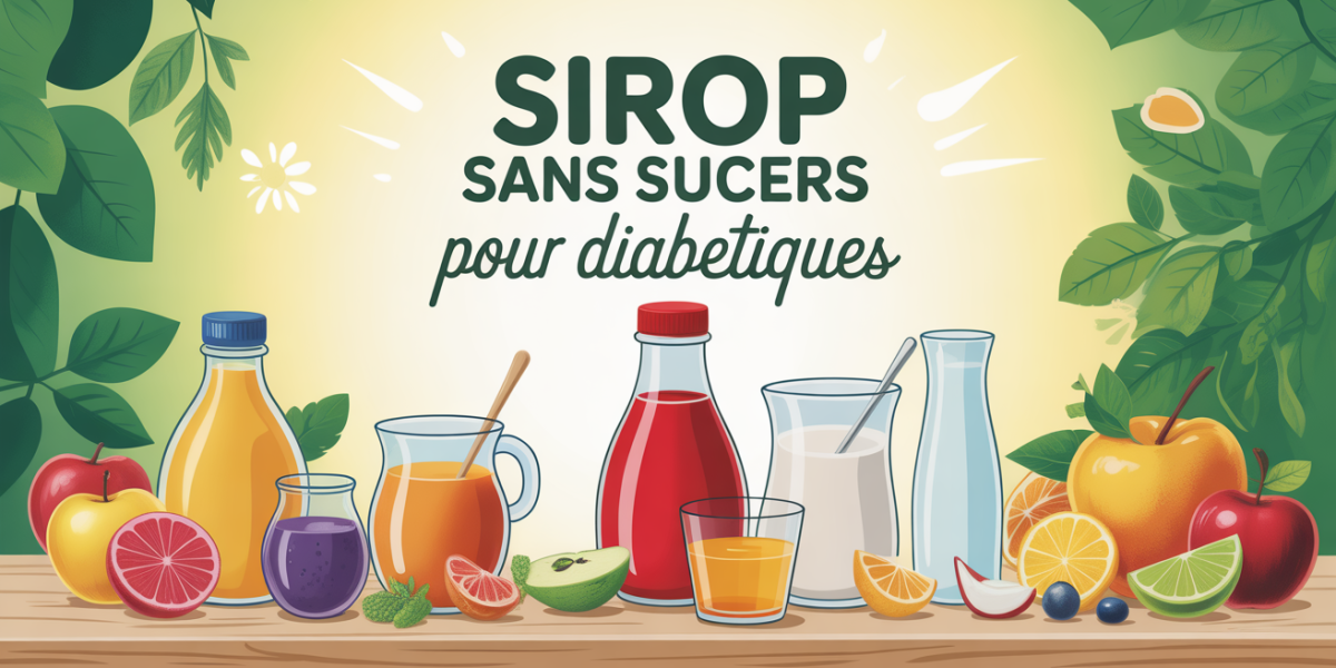 Vue de sirop sans sucre pour diabetique sur table avec fruits