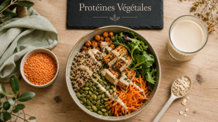 Sources de proteines vegetales : associations pois chiches, tofu et quinoa, anti-carences